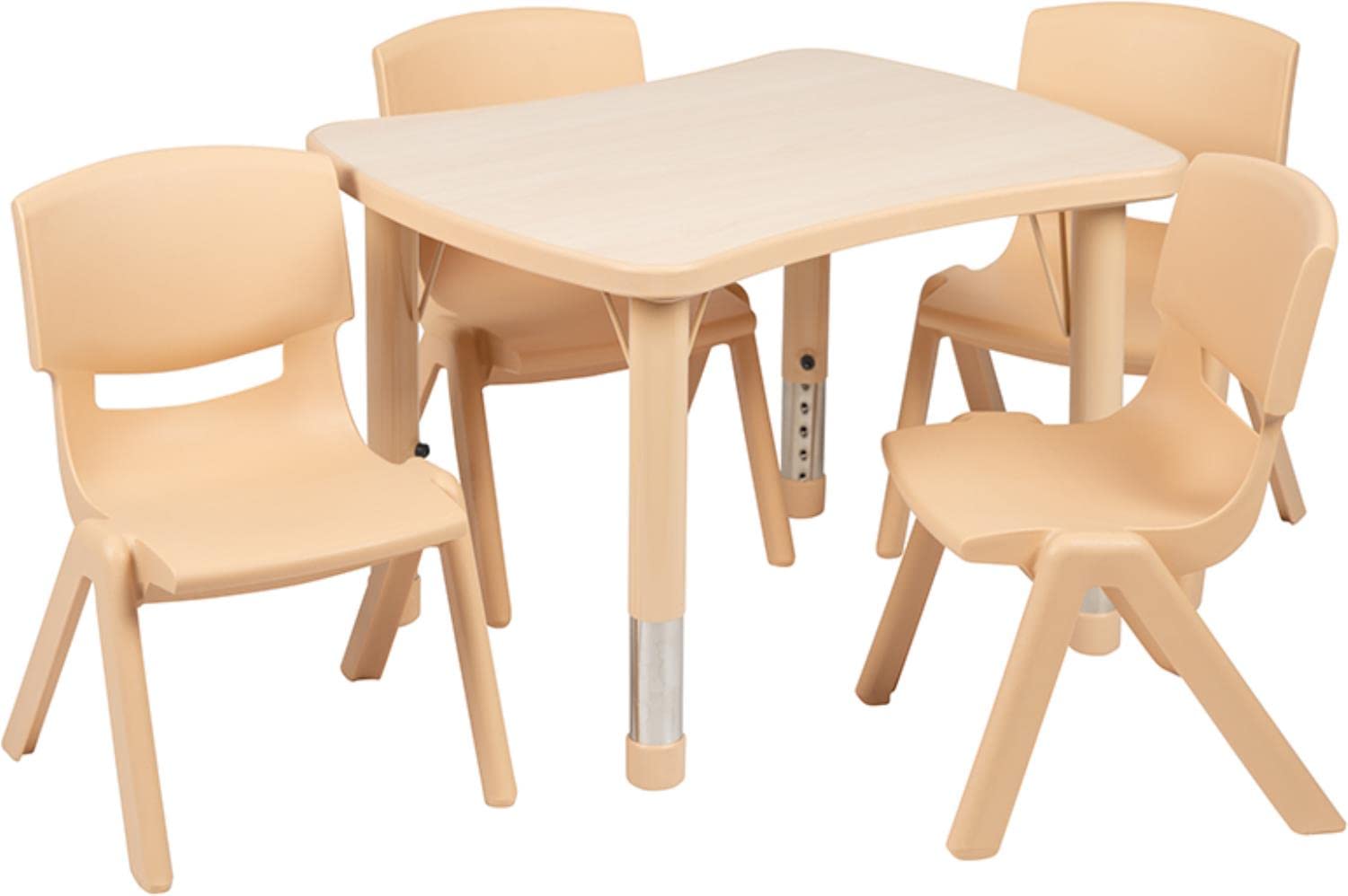 Flash Furniture Emmy 21.875"W X 26.625"L Rectangular Natural Plastic Height Adjustable Activity Table Set With 4 Chairs